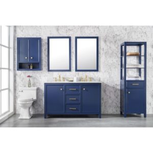 Legion Furniture WLF2154-B 54 Inch Blue Finish Double Sink Vanity Cabinet with Carrara White Top