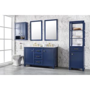 Legion Furniture WLF2154-B 54 Inch Blue Finish Double Sink Vanity Cabinet with Carrara White Top