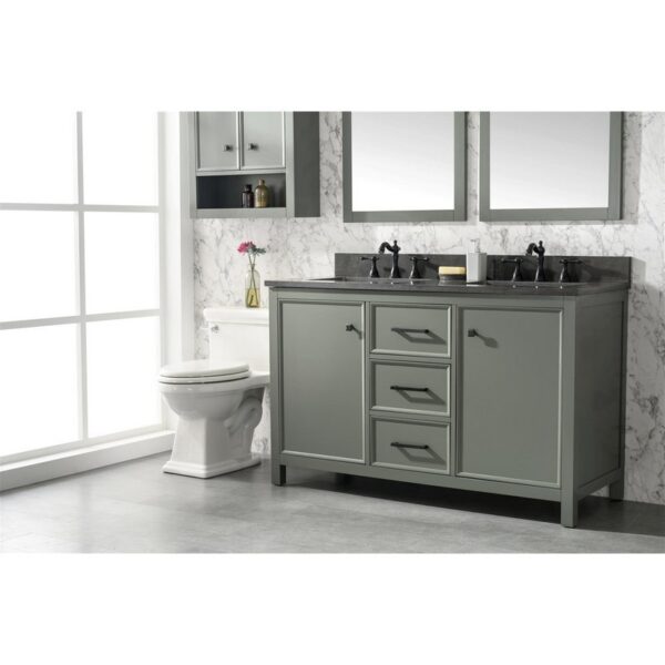 Legion Furniture WLF2154-PG 54 Inch Pewter Green Finish Double Sink Vanity Cabinet with Blue Lime Stone Top