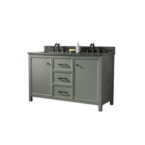 Legion Furniture WLF2154-PG 54 Inch Pewter Green Finish Double Sink Vanity Cabinet with Blue Lime Stone Top