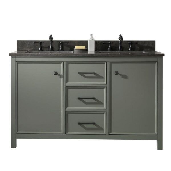 Legion Furniture WLF2154-PG 54 Inch Pewter Green Finish Double Sink Vanity Cabinet with Blue Lime Stone Top