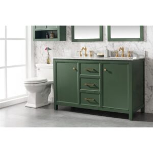 Legion Furniture WLF2154-VG 54 Inch Vogue Green Finish Double Sink Vanity Cabinet with Carrara White Top