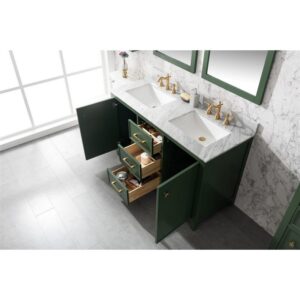 Legion Furniture WLF2154-VG 54 Inch Vogue Green Finish Double Sink Vanity Cabinet with Carrara White Top