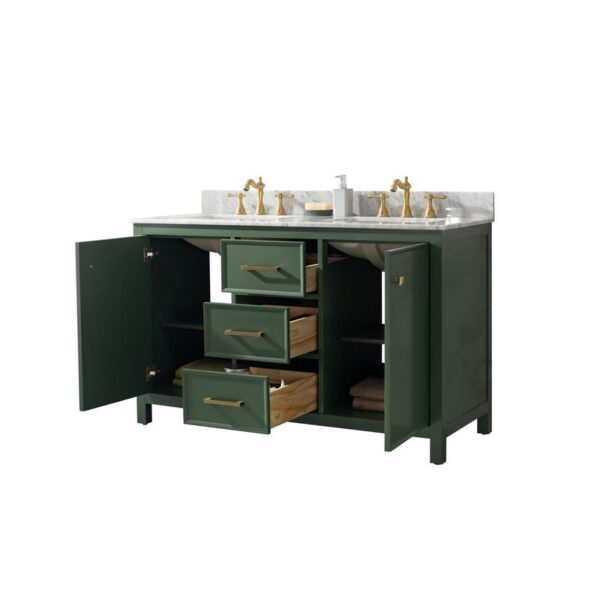 Legion Furniture WLF2154-VG 54 Inch Vogue Green Finish Double Sink Vanity Cabinet with Carrara White Top