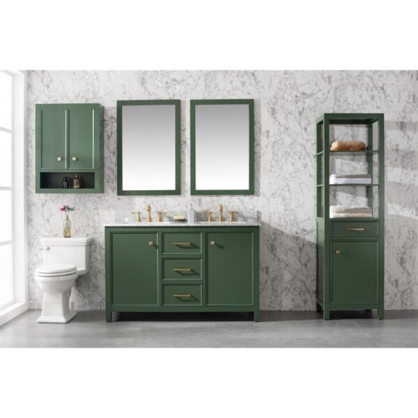 Legion Furniture WLF2154-VG 54 Inch Vogue Green Finish Double Sink Vanity Cabinet with Carrara White Top