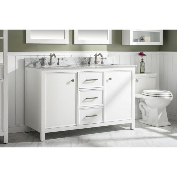 Legion Furniture WLF2154-W 54 Inch White Finish Double Sink Vanity Cabinet with Carrara White Top