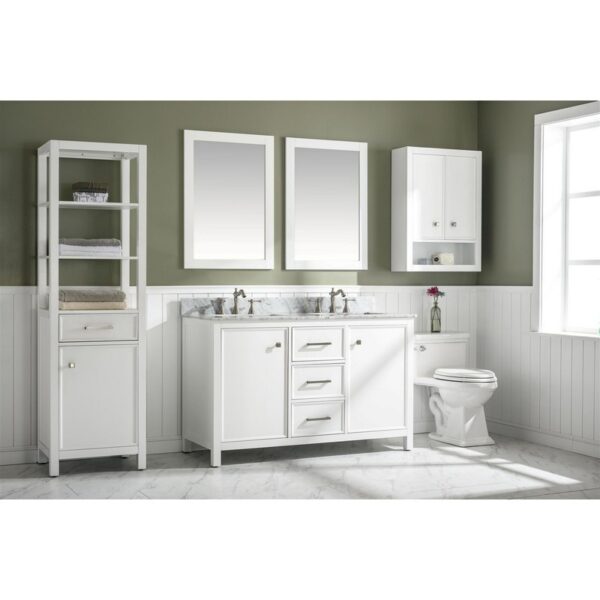 Legion Furniture WLF2154-W 54 Inch White Finish Double Sink Vanity Cabinet with Carrara White Top