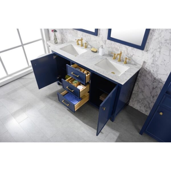 Legion Furniture WLF2160D-B 60 Inch Blue Finish Double Sink Vanity Cabinet with Carrara White Top