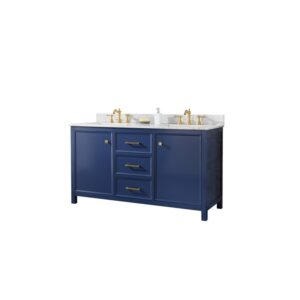 Legion Furniture WLF2160D-B 60 Inch Blue Finish Double Sink Vanity Cabinet with Carrara White Top