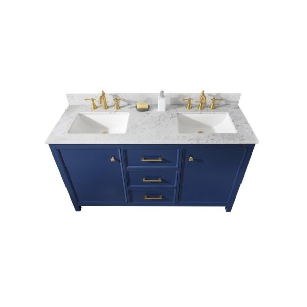 Legion Furniture WLF2160D-B 60 Inch Blue Finish Double Sink Vanity Cabinet with Carrara White Top