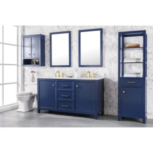 Legion Furniture WLF2160D-B 60 Inch Blue Finish Double Sink Vanity Cabinet with Carrara White Top