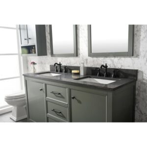 Legion Furniture WLF2160D-PG 60 Inch Pewter Green Finish Double Sink Vanity Cabinet with Blue Lime Stone Top