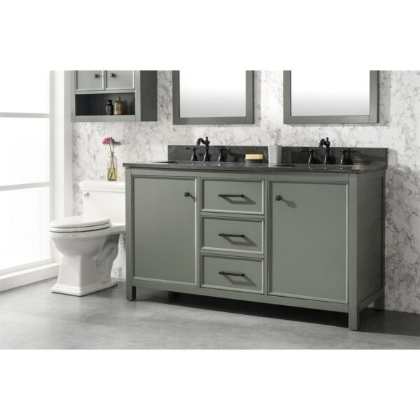 Legion Furniture WLF2160D-PG 60 Inch Pewter Green Finish Double Sink Vanity Cabinet with Blue Lime Stone Top