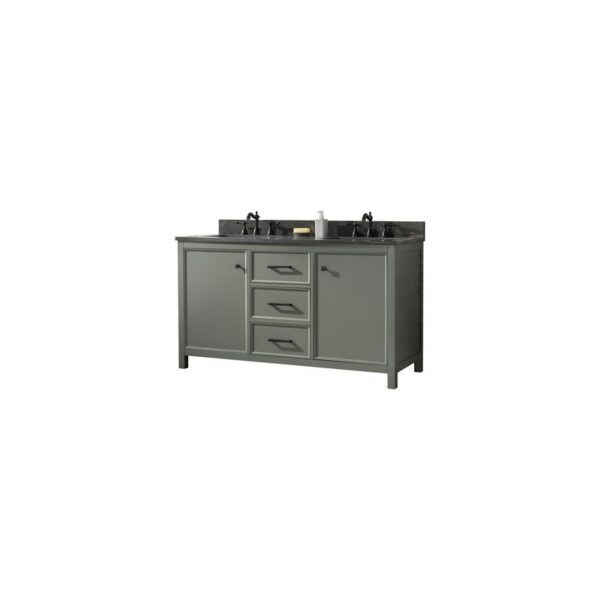 Legion Furniture WLF2160D-PG 60 Inch Pewter Green Finish Double Sink Vanity Cabinet with Blue Lime Stone Top