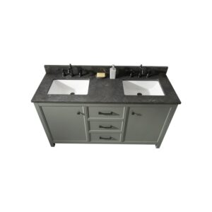 Legion Furniture WLF2160D-PG 60 Inch Pewter Green Finish Double Sink Vanity Cabinet with Blue Lime Stone Top