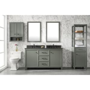 Legion Furniture WLF2160D-PG 60 Inch Pewter Green Finish Double Sink Vanity Cabinet with Blue Lime Stone Top