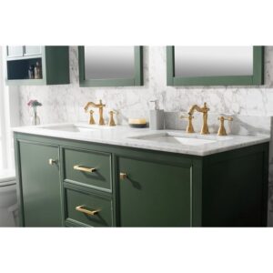 Legion Furniture WLF2160D-VG 60 Inch Vogue Green Finish Double Sink Vanity Cabinet with Carrara White Top