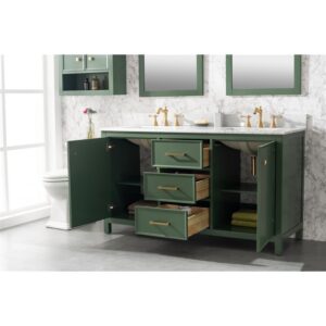 Legion Furniture WLF2160D-VG 60 Inch Vogue Green Finish Double Sink Vanity Cabinet with Carrara White Top