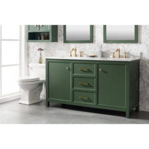 Legion Furniture WLF2160D-VG 60 Inch Vogue Green Finish Double Sink Vanity Cabinet with Carrara White Top