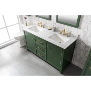 Legion Furniture WLF2160D-VG 60 Inch Vogue Green Finish Double Sink Vanity Cabinet with Carrara White Top