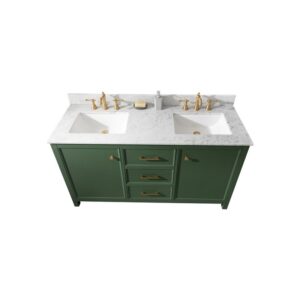 Legion Furniture WLF2160D-VG 60 Inch Vogue Green Finish Double Sink Vanity Cabinet with Carrara White Top