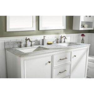 Legion Furniture WLF2160D-W 60 Inch White Finish Double Sink Vanity Cabinet with Carrara White Top