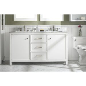 Legion Furniture WLF2160D-W 60 Inch White Finish Double Sink Vanity Cabinet with Carrara White Top