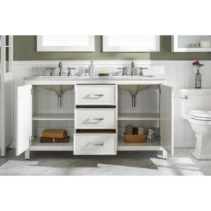 Legion Furniture WLF2160D-W 60 Inch White Finish Double Sink Vanity Cabinet with Carrara White Top