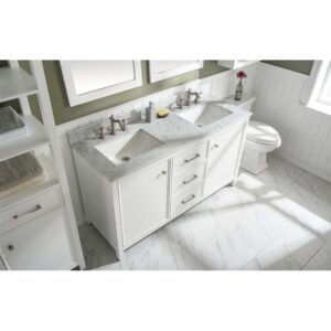 Legion Furniture WLF2160D-W 60 Inch White Finish Double Sink Vanity Cabinet with Carrara White Top