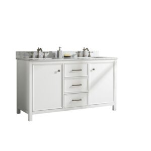 Legion Furniture WLF2160D-W 60 Inch White Finish Double Sink Vanity Cabinet with Carrara White Top