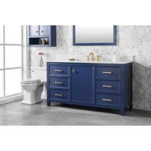 Legion Furniture WLF2160S-B 60 Inch Blue Finish Single Sink Vanity Cabinet with Carrara White Top