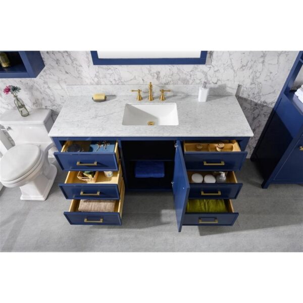 Legion Furniture WLF2160S-B 60 Inch Blue Finish Single Sink Vanity Cabinet with Carrara White Top