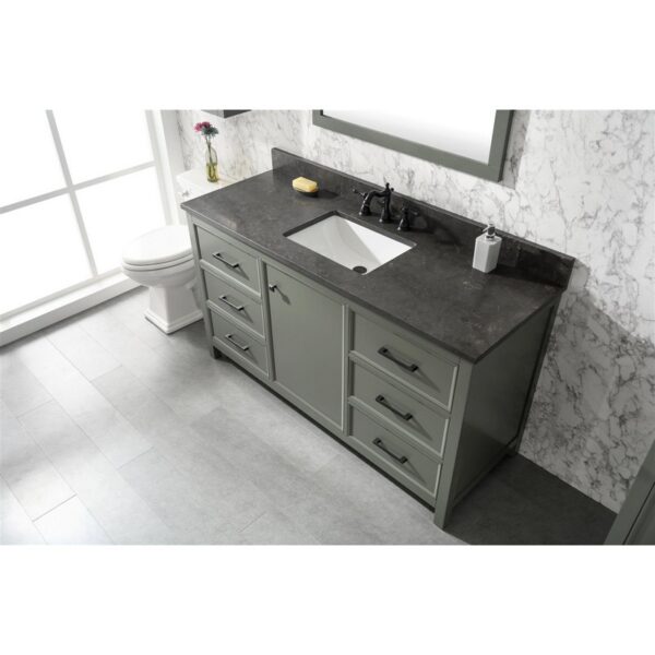 Legion Furniture WLF2160S-PG 60 Inch Pewter Green Finish Single Sink Vanity Cabinet with Blue Lime Stone Top