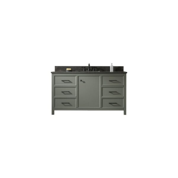 Legion Furniture WLF2160S-PG 60 Inch Pewter Green Finish Single Sink Vanity Cabinet with Blue Lime Stone Top