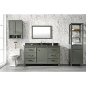 Legion Furniture WLF2160S-PG 60 Inch Pewter Green Finish Single Sink Vanity Cabinet with Blue Lime Stone Top