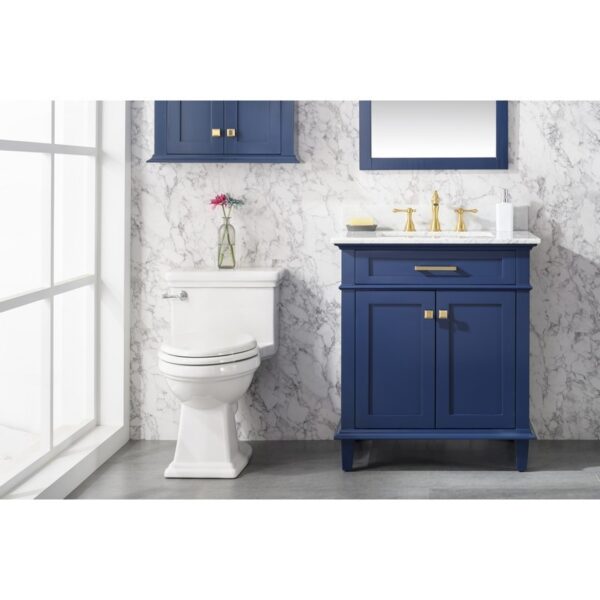 Legion Furniture WLF2230-B 30 Inch Blue Finish Sink Vanity Cabinet with Carrara White Top