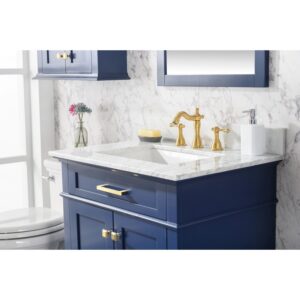 Legion Furniture WLF2230-B 30 Inch Blue Finish Sink Vanity Cabinet with Carrara White Top