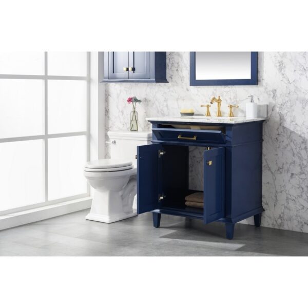 Legion Furniture WLF2230-B 30 Inch Blue Finish Sink Vanity Cabinet with Carrara White Top