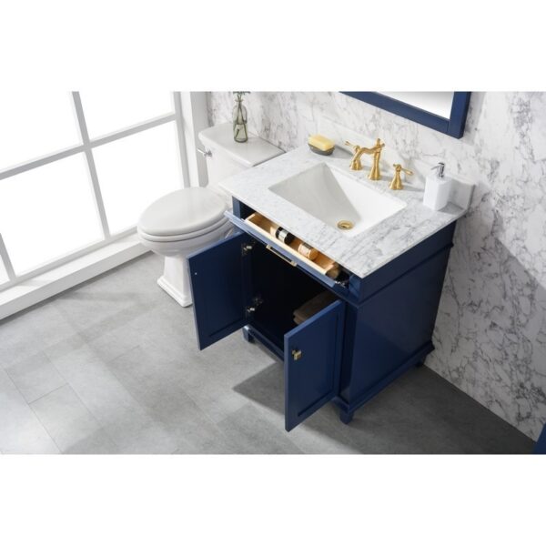 Legion Furniture WLF2230-B 30 Inch Blue Finish Sink Vanity Cabinet with Carrara White Top