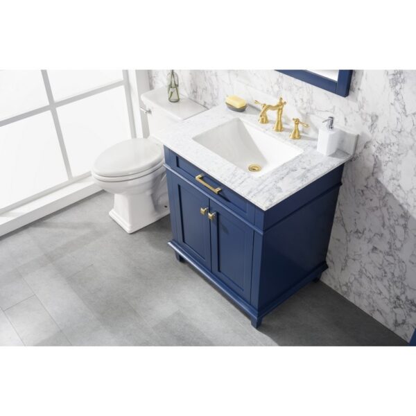 Legion Furniture WLF2230-B 30 Inch Blue Finish Sink Vanity Cabinet with Carrara White Top