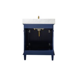 Legion Furniture WLF2230-B 30 Inch Blue Finish Sink Vanity Cabinet with Carrara White Top