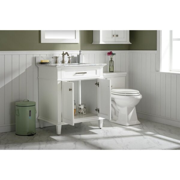 Legion Furniture WLF2230-W 30 Inch White Finish Sink Vanity Cabinet with Carrara White Top