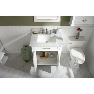 Legion Furniture WLF2230-W 30 Inch White Finish Sink Vanity Cabinet with Carrara White Top