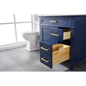 Legion Furniture WLF2236-B 36 Inch Blue Finish Sink Vanity Cabinet with Carrara White Top