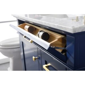 Legion Furniture WLF2236-B 36 Inch Blue Finish Sink Vanity Cabinet with Carrara White Top