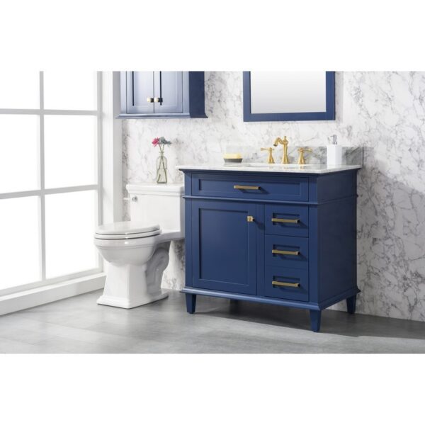 Legion Furniture WLF2236-B 36 Inch Blue Finish Sink Vanity Cabinet with Carrara White Top