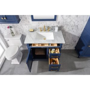 Legion Furniture WLF2236-B 36 Inch Blue Finish Sink Vanity Cabinet with Carrara White Top