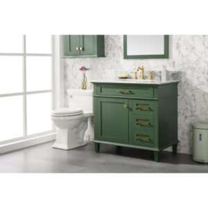 Legion Furniture WLF2236-VG 36 Inch Vogue Green Finish Sink Vanity Cabinet with Carrara White Top