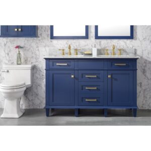 Legion Furniture WLF2254-B 54 Inch Blue Finish Double Sink Vanity Cabinet with Carrara White Top