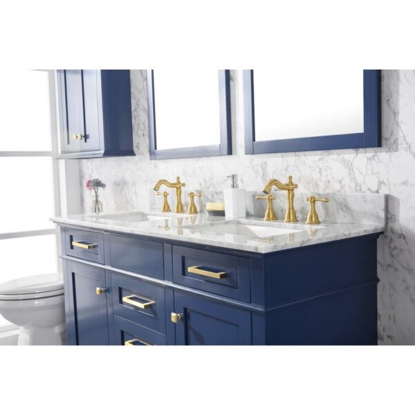 Legion Furniture WLF2254-B 54 Inch Blue Finish Double Sink Vanity Cabinet with Carrara White Top